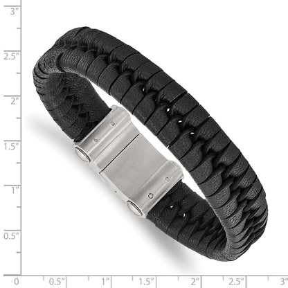 Edelstahl Chisel Gebürstet Schwarz Leder 8.5 Zoll Armband