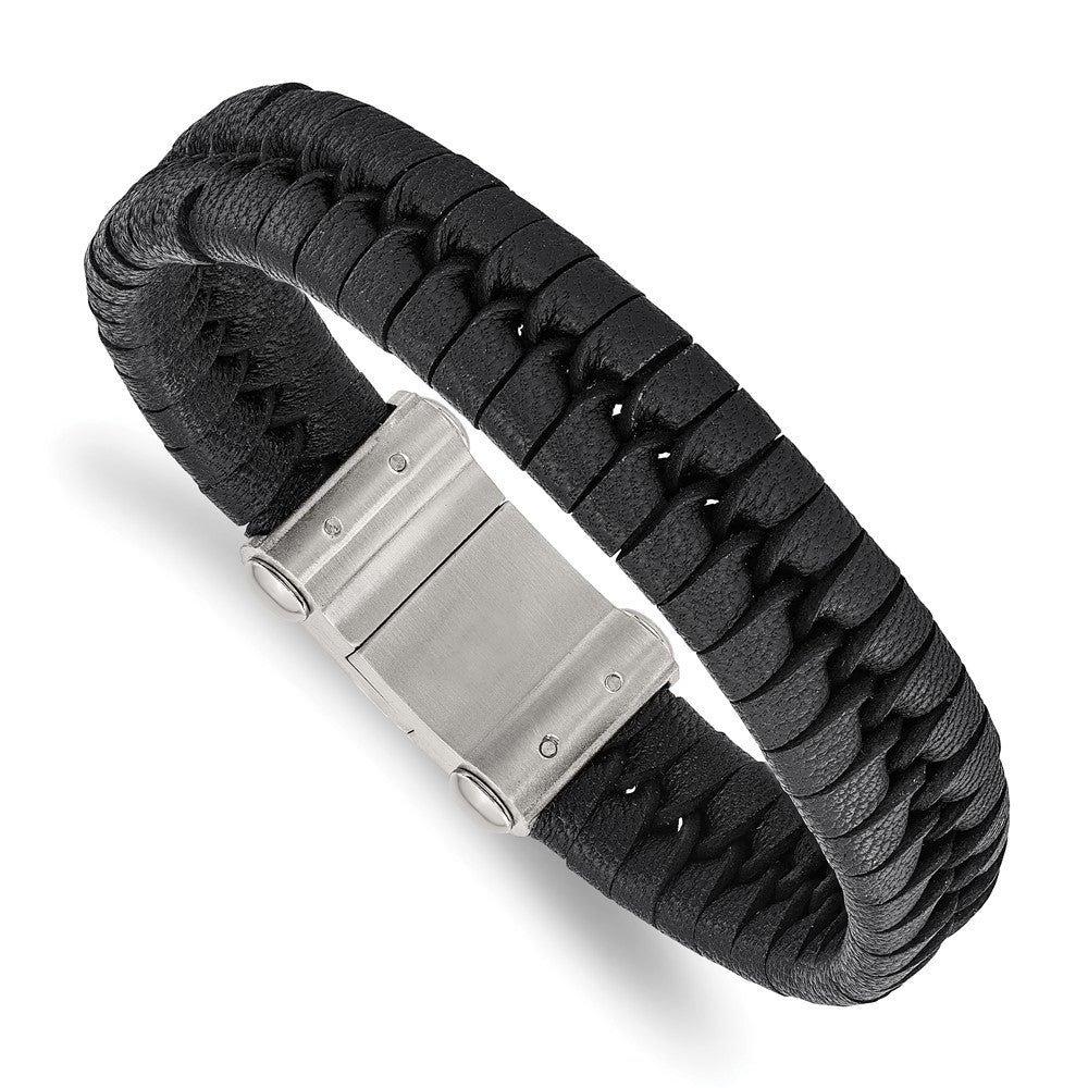 Edelstahl Chisel Gebürstet Schwarz Leder 8.5 Zoll Armband