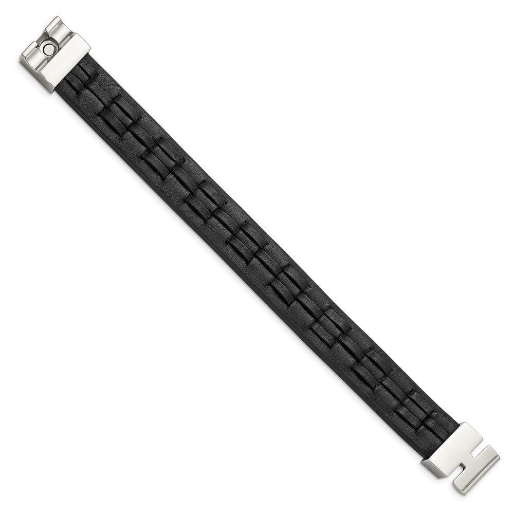 Edelstahl Chisel Poliert Schwarz Leder 8 Zoll Armband