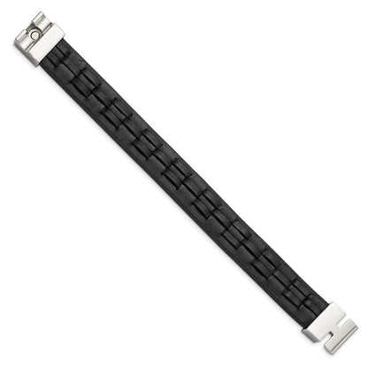 Edelstahl Chisel Poliert Schwarz Leder 8 Zoll Armband