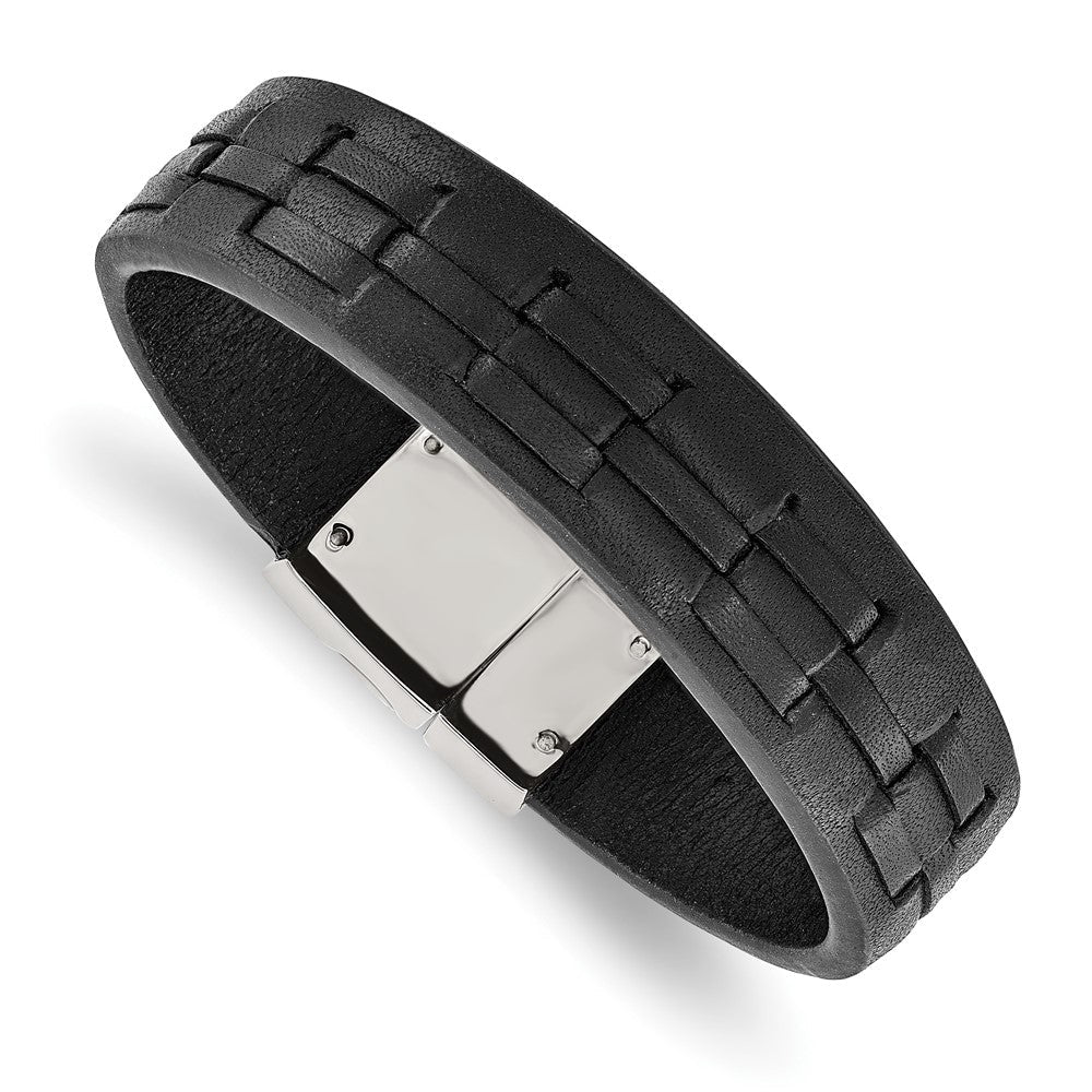 Edelstahl Chisel Poliert Schwarz Leder 8 Zoll Armband