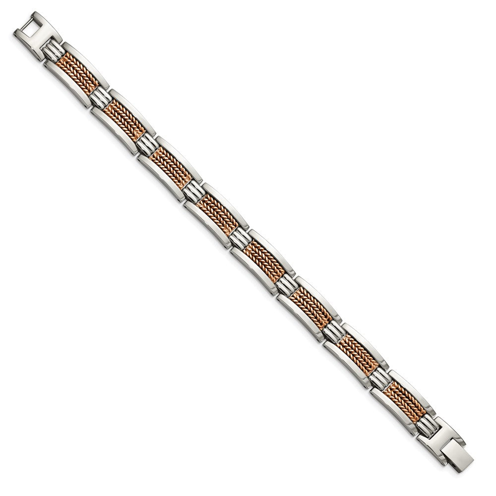 Edelstahl Chisel Poliert und Strukturiert Rose Ip-beschichtet 8.5 Zoll Glieder Armband