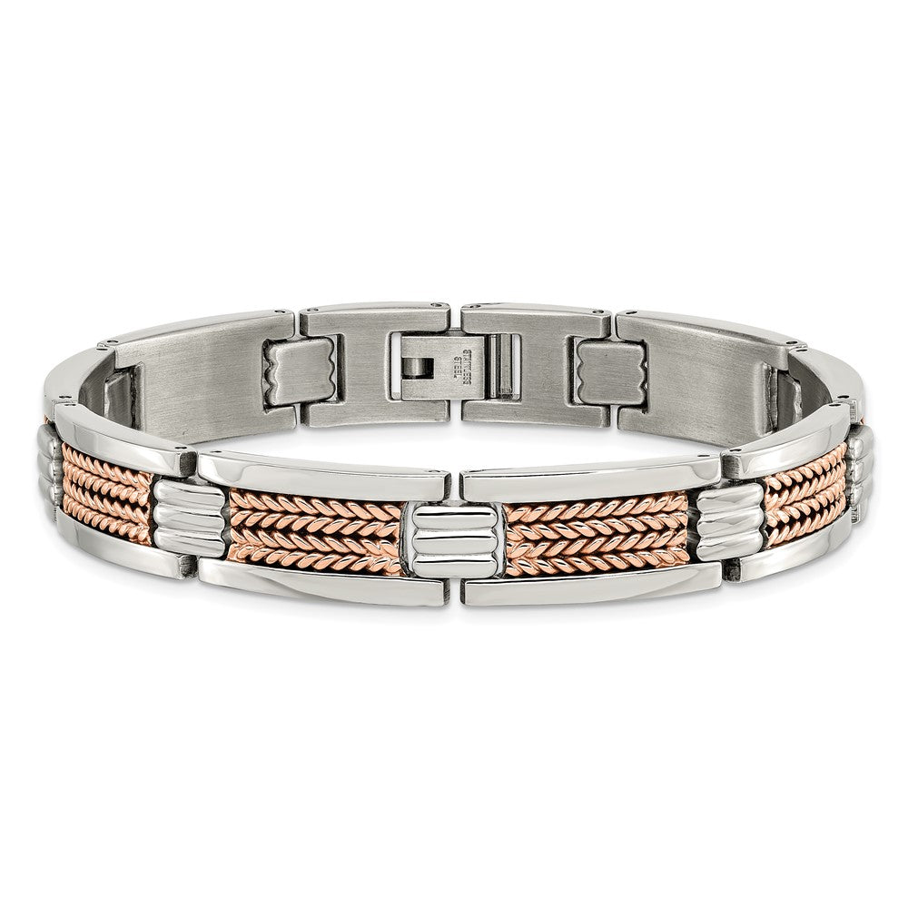 Edelstahl Chisel Poliert und Strukturiert Rose Ip-beschichtet 8.5 Zoll Glieder Armband