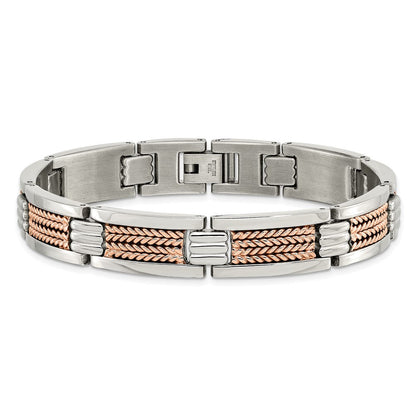 Edelstahl Chisel Poliert und Strukturiert Rose Ip-beschichtet 8.5 Zoll Glieder Armband