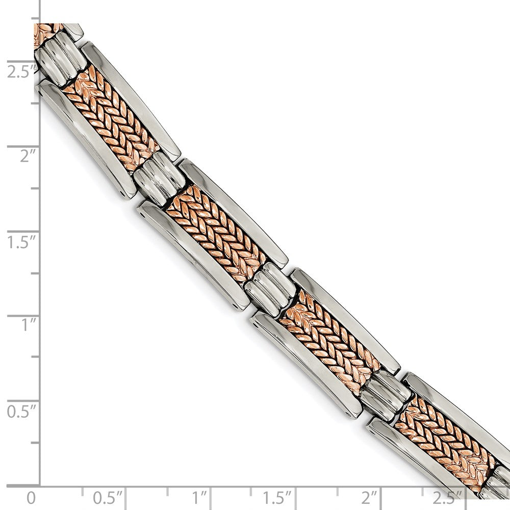 Edelstahl Chisel Poliert und Strukturiert Rose Ip-beschichtet 8.5 Zoll Glieder Armband