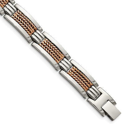 Edelstahl Chisel Poliert und Strukturiert Rose Ip-beschichtet 8.5 Zoll Glieder Armband