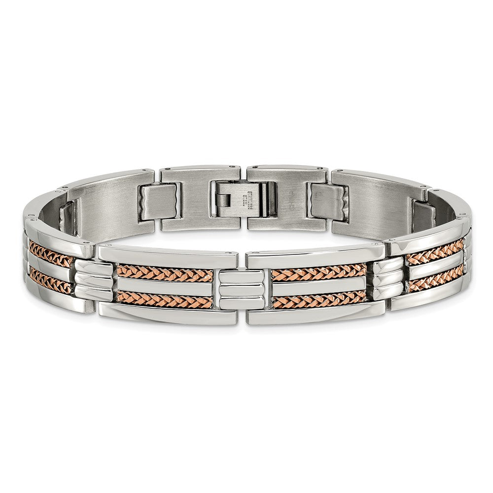 Edelstahl Chisel Poliert und Strukturiert Rose Ip-beschichtet 8.5 Zoll Glieder Armband