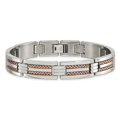 Edelstahl Chisel Poliert und Strukturiert Rose Ip-beschichtet 8.5 Zoll Glieder Armband