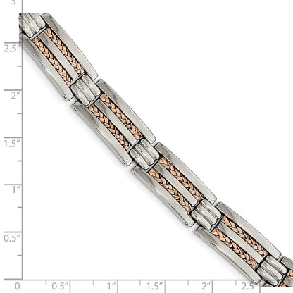 Edelstahl Chisel Poliert und Strukturiert Rose Ip-beschichtet 8.5 Zoll Glieder Armband