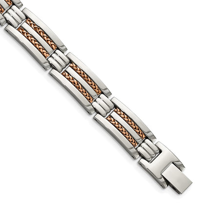 Edelstahl Chisel Poliert und Strukturiert Rose Ip-beschichtet 8.5 Zoll Glieder Armband