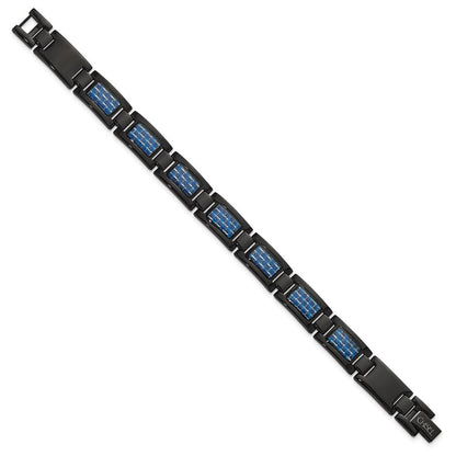 Edelstahl Chisel Poliert Schwarz Ip-beschichtet mit Blau Karbon Faser Einlage 8.25 Zoll Glieder Armband