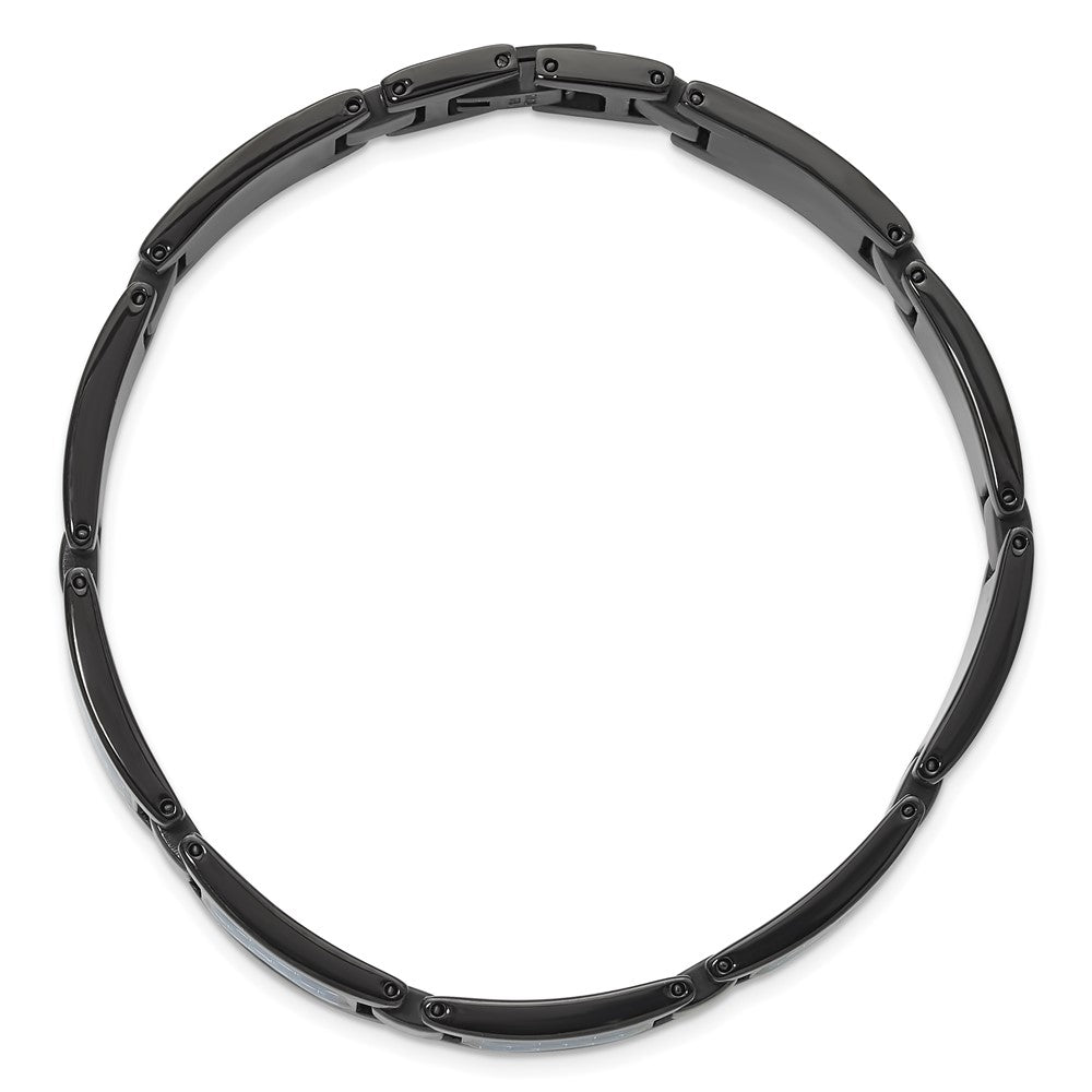Edelstahl Chisel Poliert Schwarz Ip-beschichtet mit Blau Karbon Faser Einlage 8.25 Zoll Glieder Armband