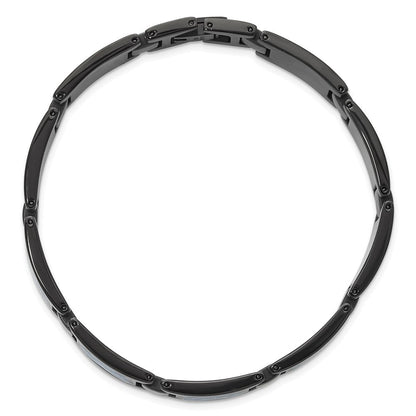 Edelstahl Chisel Poliert Schwarz Ip-beschichtet mit Blau Karbon Faser Einlage 8.25 Zoll Glieder Armband