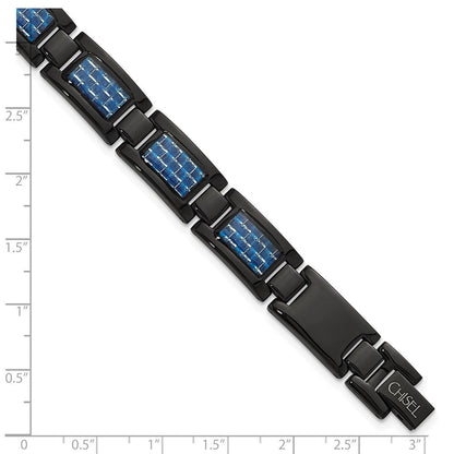 Edelstahl Chisel Poliert Schwarz Ip-beschichtet mit Blau Karbon Faser Einlage 8.25 Zoll Glieder Armband