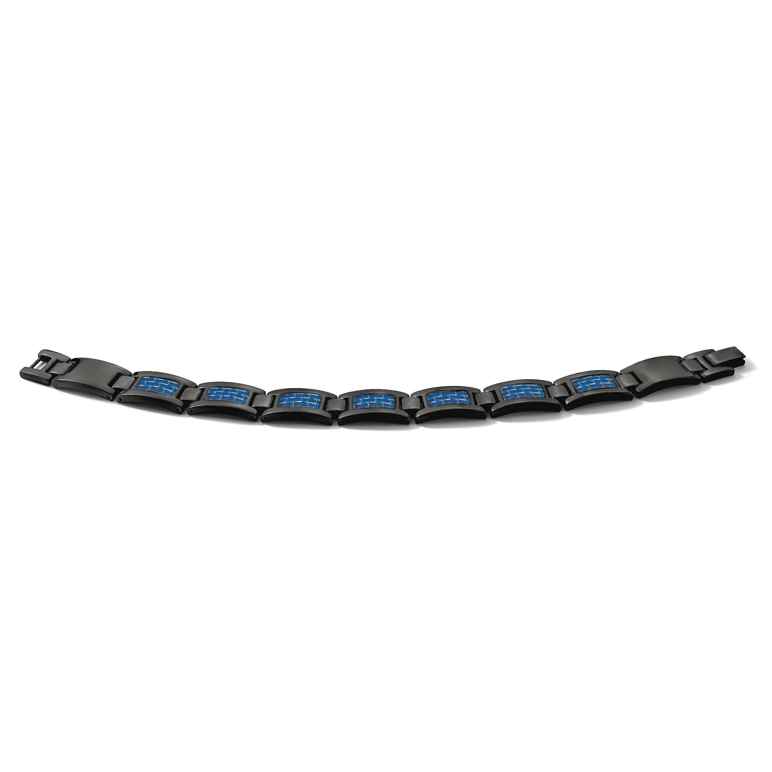 Edelstahl Chisel Poliert Schwarz Ip-beschichtet mit Blau Karbon Faser Einlage 8.25 Zoll Glieder Armband