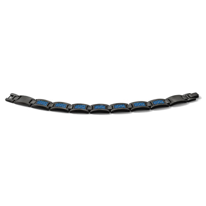 Edelstahl Chisel Poliert Schwarz Ip-beschichtet mit Blau Karbon Faser Einlage 8.25 Zoll Glieder Armband