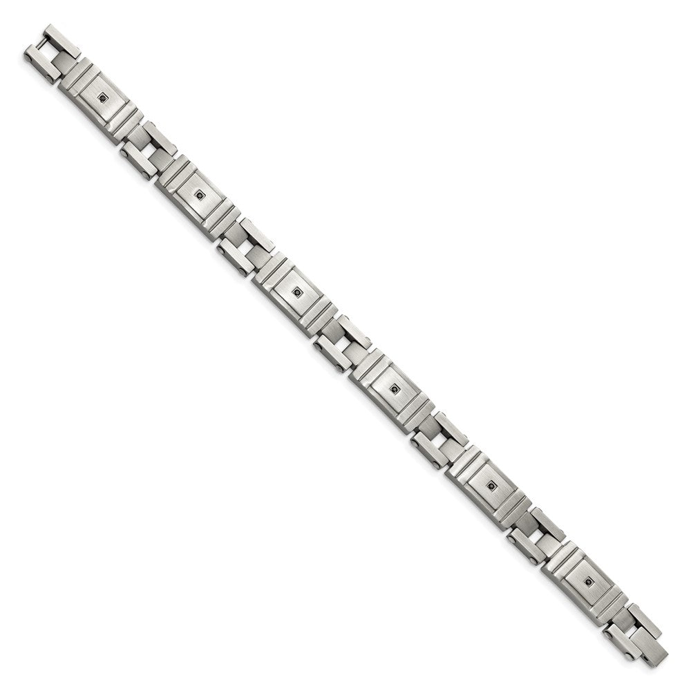 Edelstahl Chisel Antikisiert und Gebürstet mit Schwarz Zirkonia 8.75 Zoll Glieder Armband