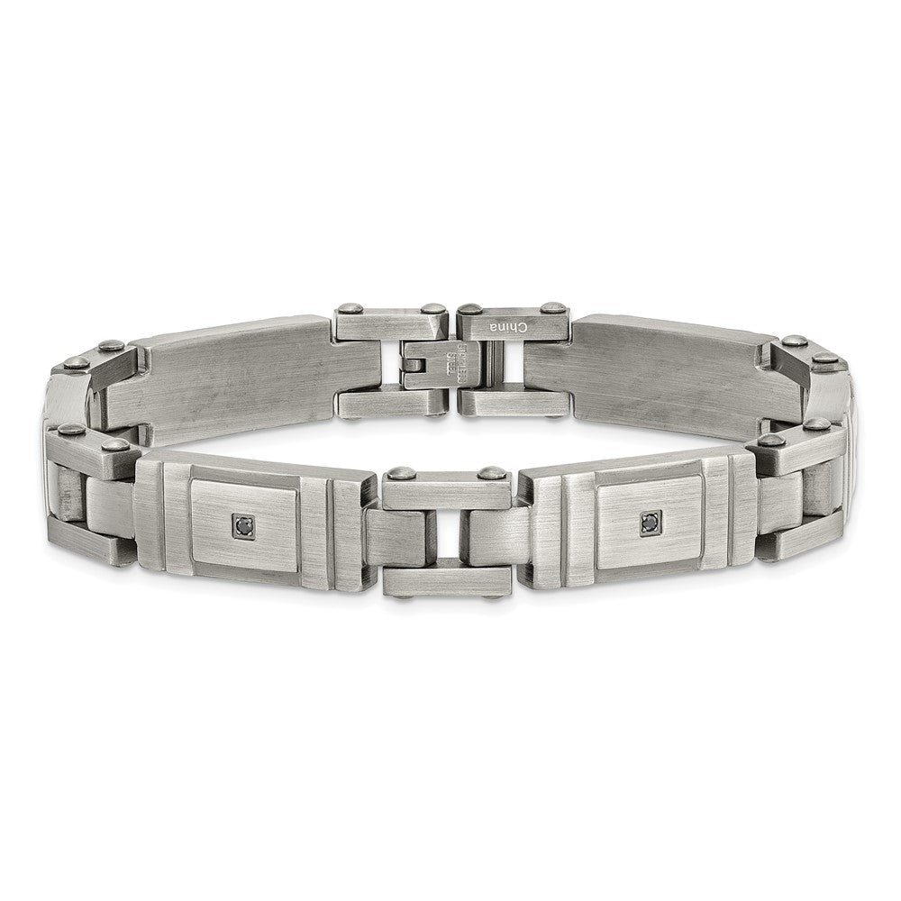 Edelstahl Chisel Antikisiert und Gebürstet mit Schwarz Zirkonia 8.75 Zoll Glieder Armband
