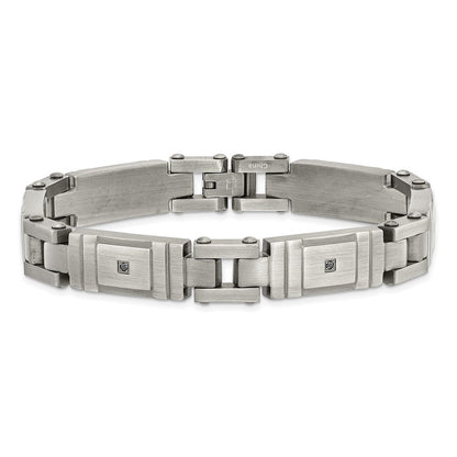 Edelstahl Chisel Antikisiert und Gebürstet mit Schwarz Zirkonia 8.75 Zoll Glieder Armband
