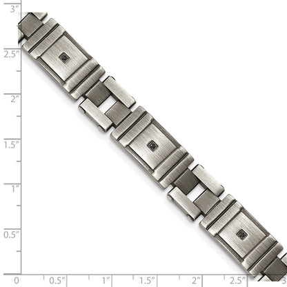 Edelstahl Chisel Antikisiert und Gebürstet mit Schwarz Zirkonia 8.75 Zoll Glieder Armband