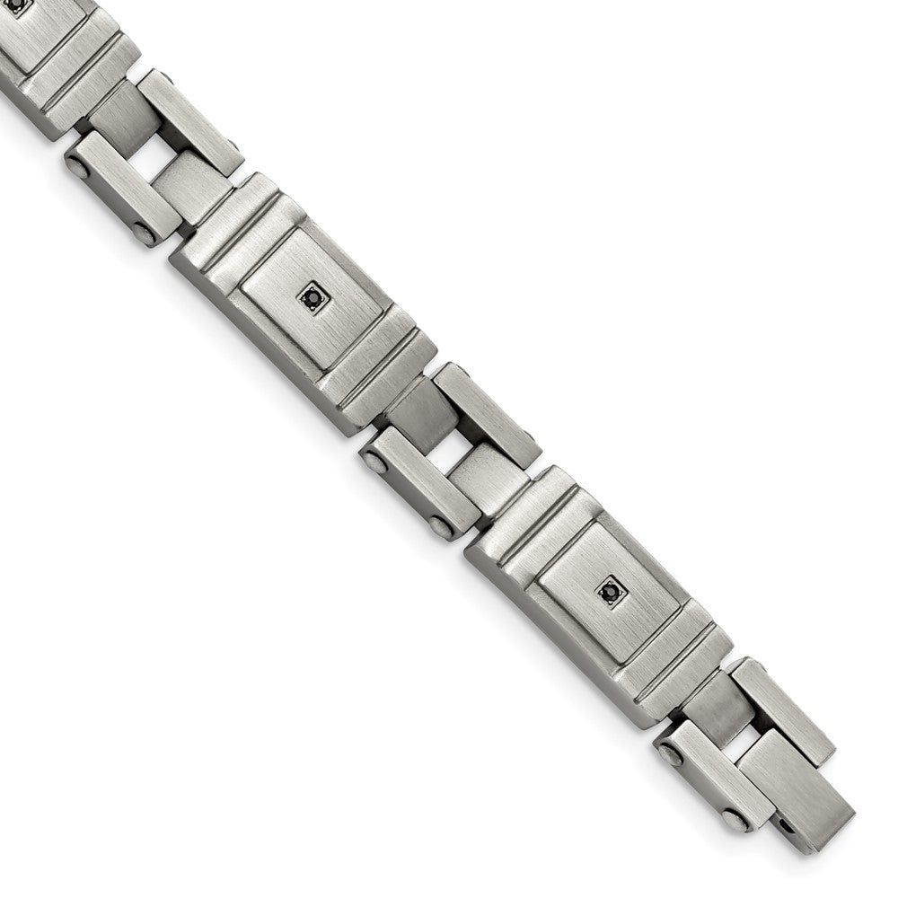 Edelstahl Chisel Antikisiert und Gebürstet mit Schwarz Zirkonia 8.75 Zoll Glieder Armband