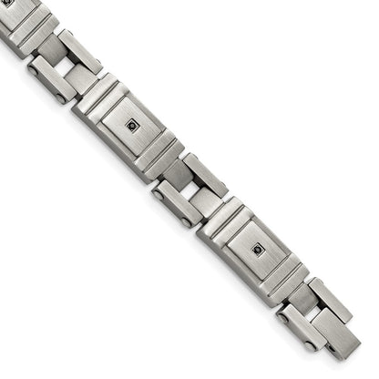 Edelstahl Chisel Antikisiert und Gebürstet mit Schwarz Zirkonia 8.75 Zoll Glieder Armband