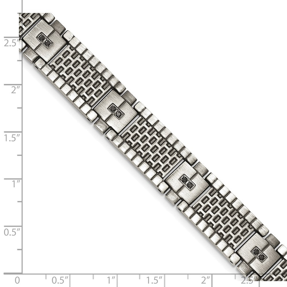 8.25 Zoll Edelstahl Antikisiert und Gebürstet mit Zirkonia 8.25 Zoll Armband