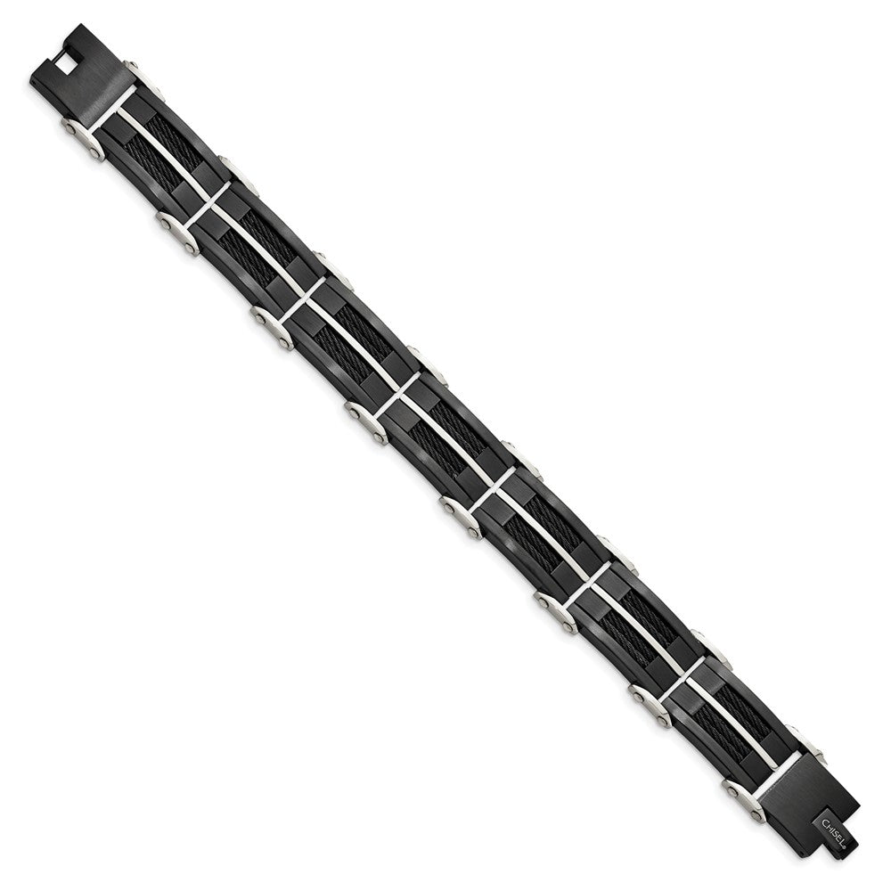 Edelstahl Chisel Gebürstet und Poliert Schwarz Ip-beschichtet mit Ankerkette Einlage 8.75 Zoll Glieder Armband