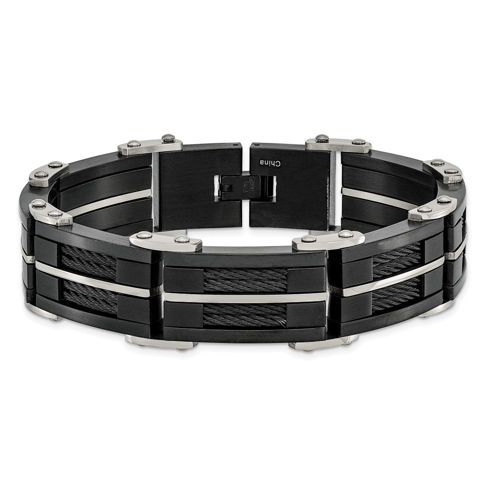 Edelstahl Chisel Gebürstet und Poliert Schwarz Ip-beschichtet mit Ankerkette Einlage 8.75 Zoll Glieder Armband