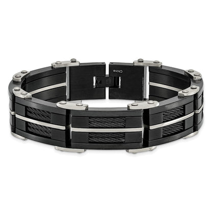Edelstahl Chisel Gebürstet und Poliert Schwarz Ip-beschichtet mit Ankerkette Einlage 8.75 Zoll Glieder Armband