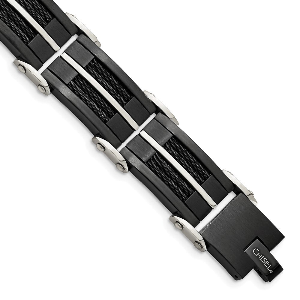 Edelstahl Chisel Gebürstet und Poliert Schwarz Ip-beschichtet mit Ankerkette Einlage 8.75 Zoll Glieder Armband