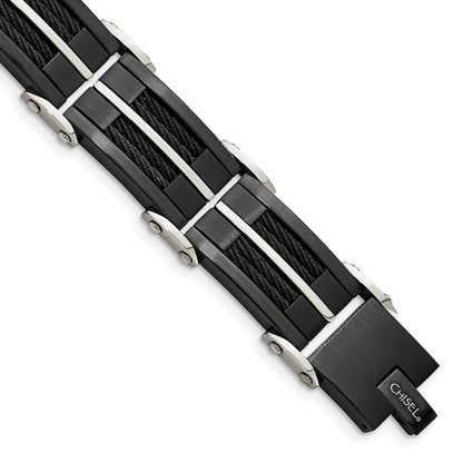 Edelstahl Chisel Gebürstet und Poliert Schwarz Ip-beschichtet mit Ankerkette Einlage 8.75 Zoll Glieder Armband