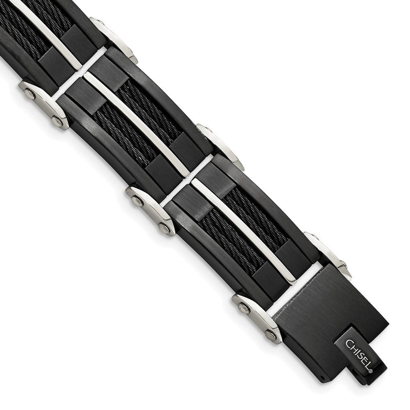 Edelstahl Chisel Gebürstet und Poliert Schwarz Ip-beschichtet mit Ankerkette Einlage 8.75 Zoll Glieder Armband