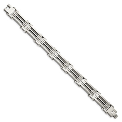 Edelstahl Chisel Gebürstet und Poliert mit Ankerkette Einlage 8.5 Zoll Armband