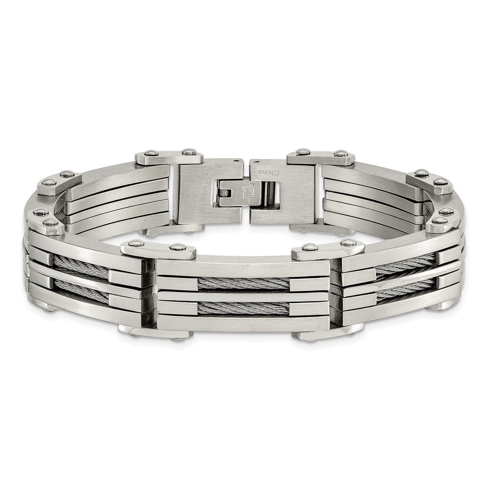 Edelstahl Chisel Gebürstet und Poliert mit Ankerkette Einlage 8.5 Zoll Armband