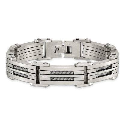Edelstahl Chisel Gebürstet und Poliert mit Ankerkette Einlage 8.5 Zoll Armband