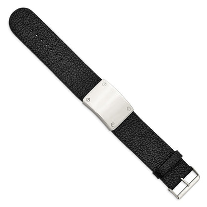 8.5 Zoll Edelstahl Poliert Schwarz Leder Verstellbar 8.5 Zoll Id Armband