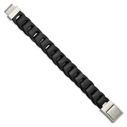 8.25 Zoll Edelstahl Gebürstet Schwarz Leder 8.25 Zoll Armband