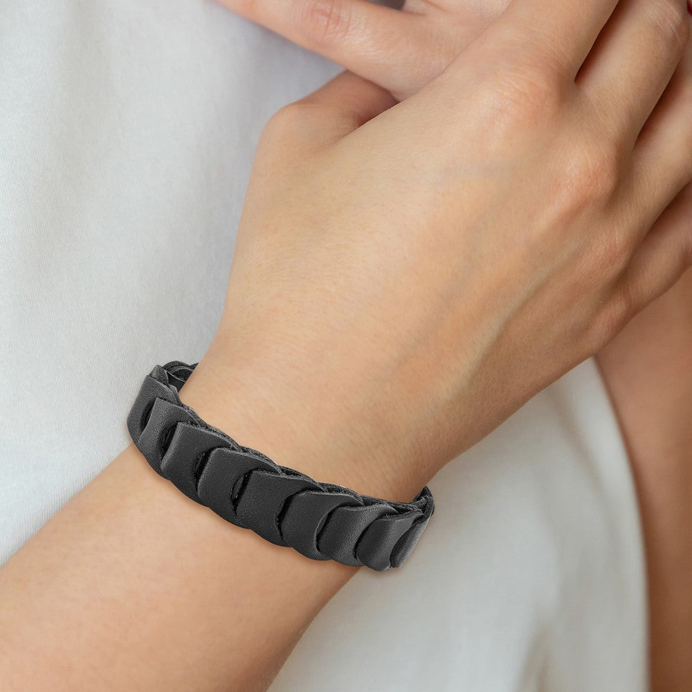 8.25 Zoll Edelstahl Gebürstet Schwarz Leder 8.25 Zoll Armband