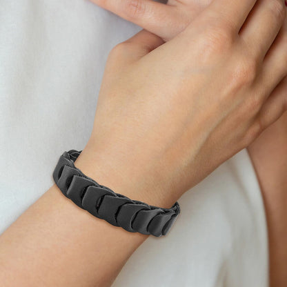 8.25 Zoll Edelstahl Gebürstet Schwarz Leder 8.25 Zoll Armband