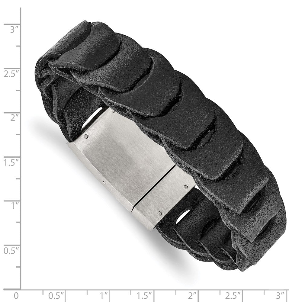 8.25 Zoll Edelstahl Gebürstet Schwarz Leder 8.25 Zoll Armband