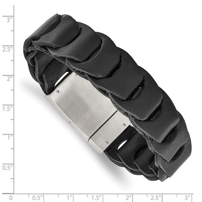 8.25 Zoll Edelstahl Gebürstet Schwarz Leder 8.25 Zoll Armband