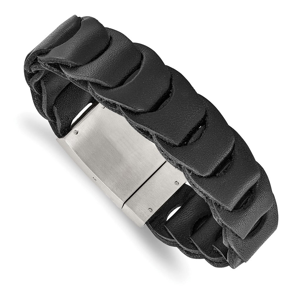 8.25 Zoll Edelstahl Gebürstet Schwarz Leder 8.25 Zoll Armband