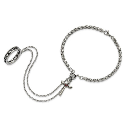 8 Zoll Edelstahl Poliert & Antikisiert Kristall Herz Kreuz Connected Ring Armband