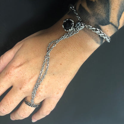 8 Zoll Edelstahl Poliert & Antikisiert Kristall Glas Fleur De Lis Connected Ring Armband
