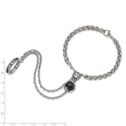 8 Zoll Edelstahl Poliert & Antikisiert Kristall Glas Fleur De Lis Connected Ring Armband