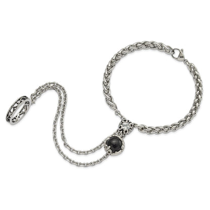 8 Zoll Edelstahl Poliert & Antikisiert Kristall Glas Fleur De Lis Connected Ring Armband