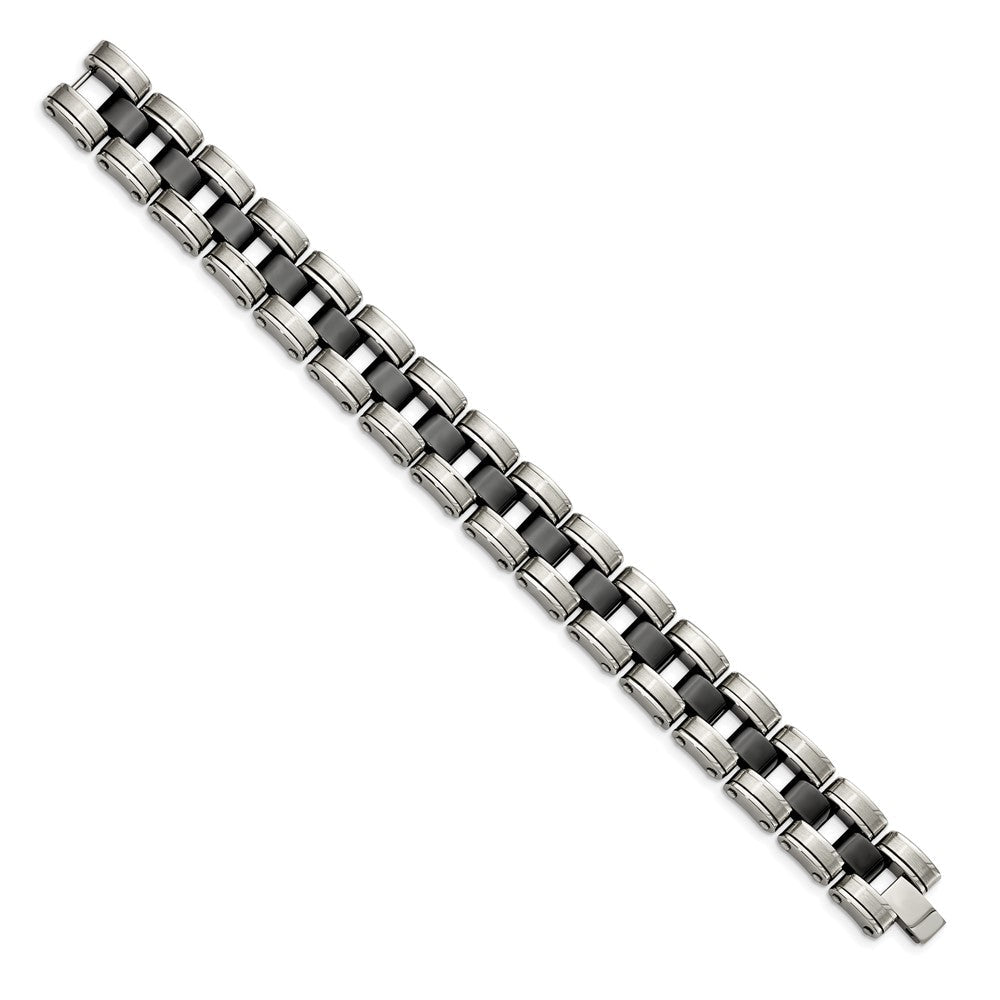 Edelstahl Chisel Gebürstet und Poliert mit Schwarz Keramik 8.5 Zoll Glieder Armband