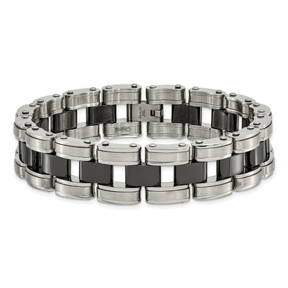Edelstahl Chisel Gebürstet und Poliert mit Schwarz Keramik 8.5 Zoll Glieder Armband