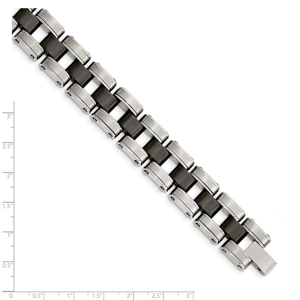 Edelstahl Chisel Gebürstet und Poliert mit Schwarz Keramik 8.5 Zoll Glieder Armband